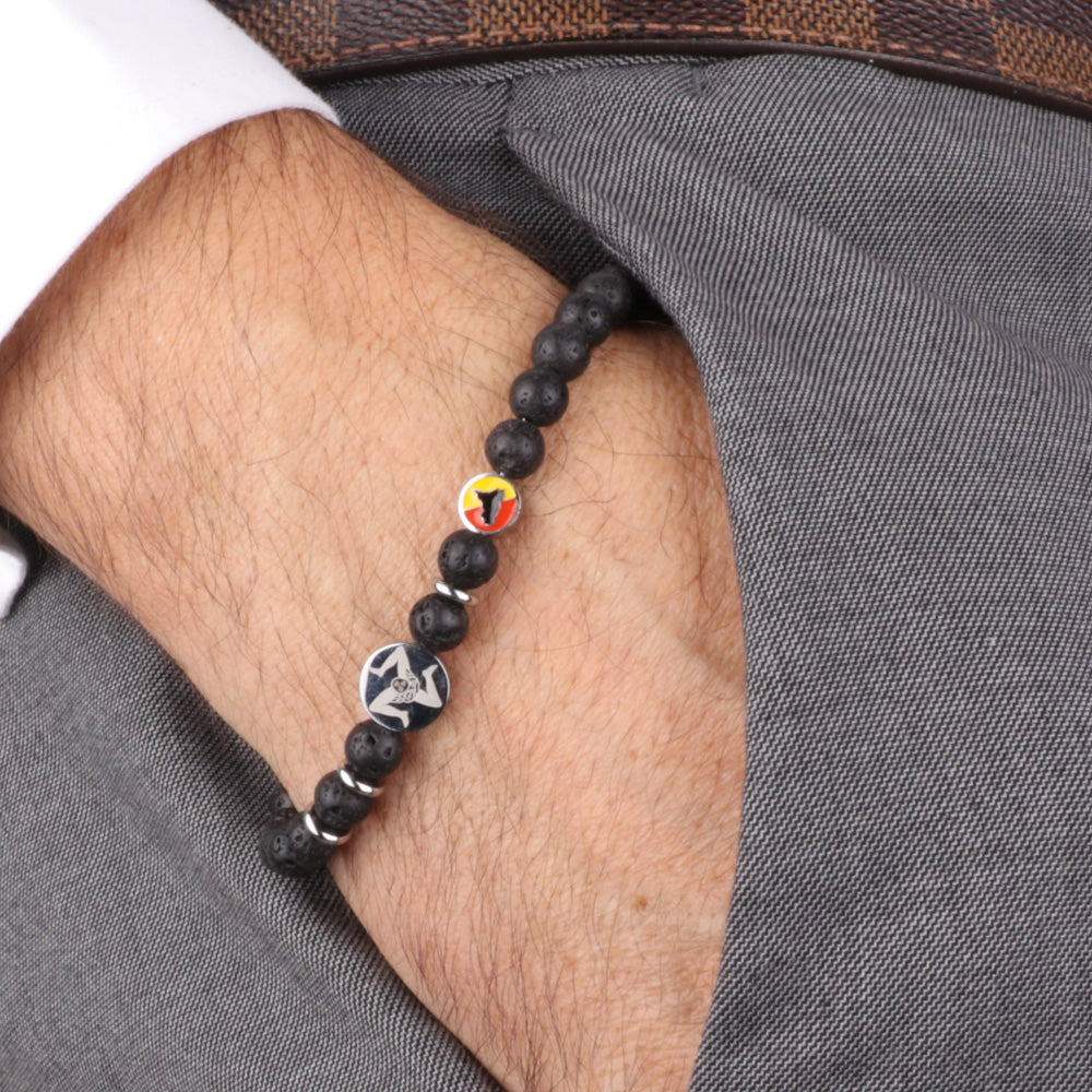 Bracciale in Acciaio di pietra lavica con trinacria centrale e piccola Sicilia