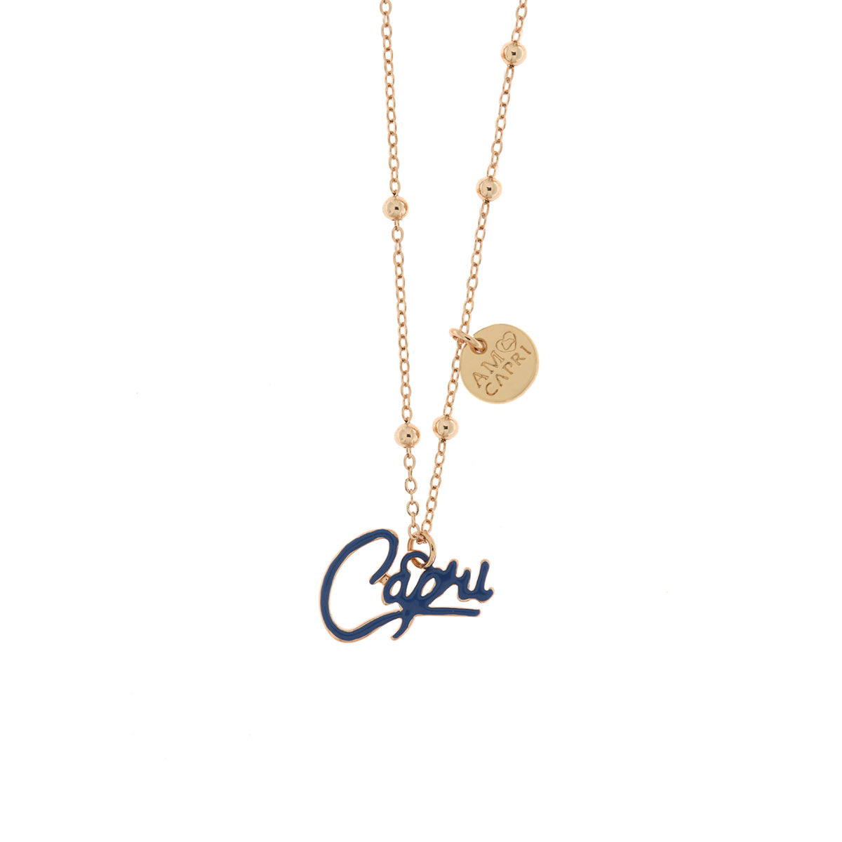 Collana in Metallo con scritta capri in smalto blu