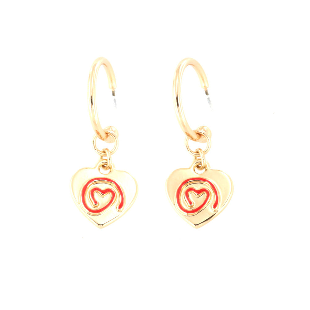 Orecchini in Metallo cerchietto con cuori pendenti in smalto rosso