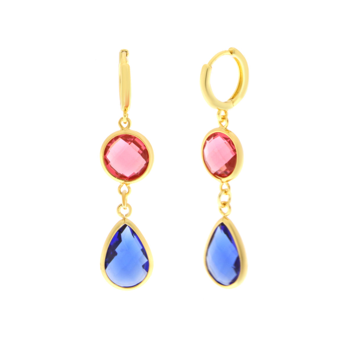 Orecchini in Metallo a goccia blu e cristallo rosso