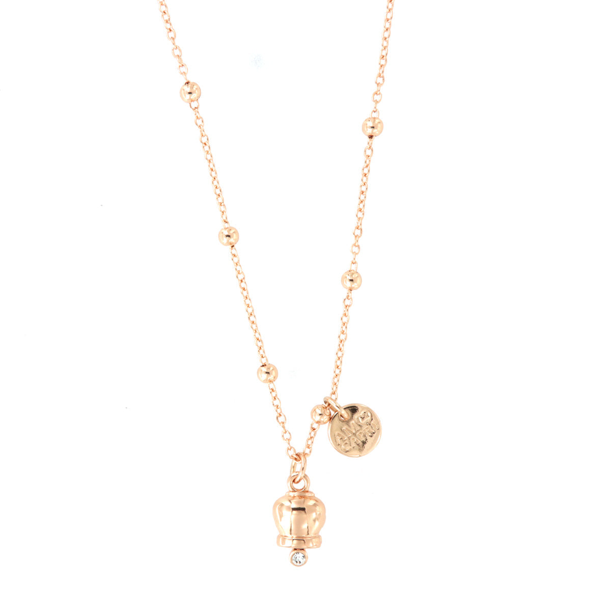 Collana in Metallo con campanella portafortuna pendente, impreziosita da cristalli