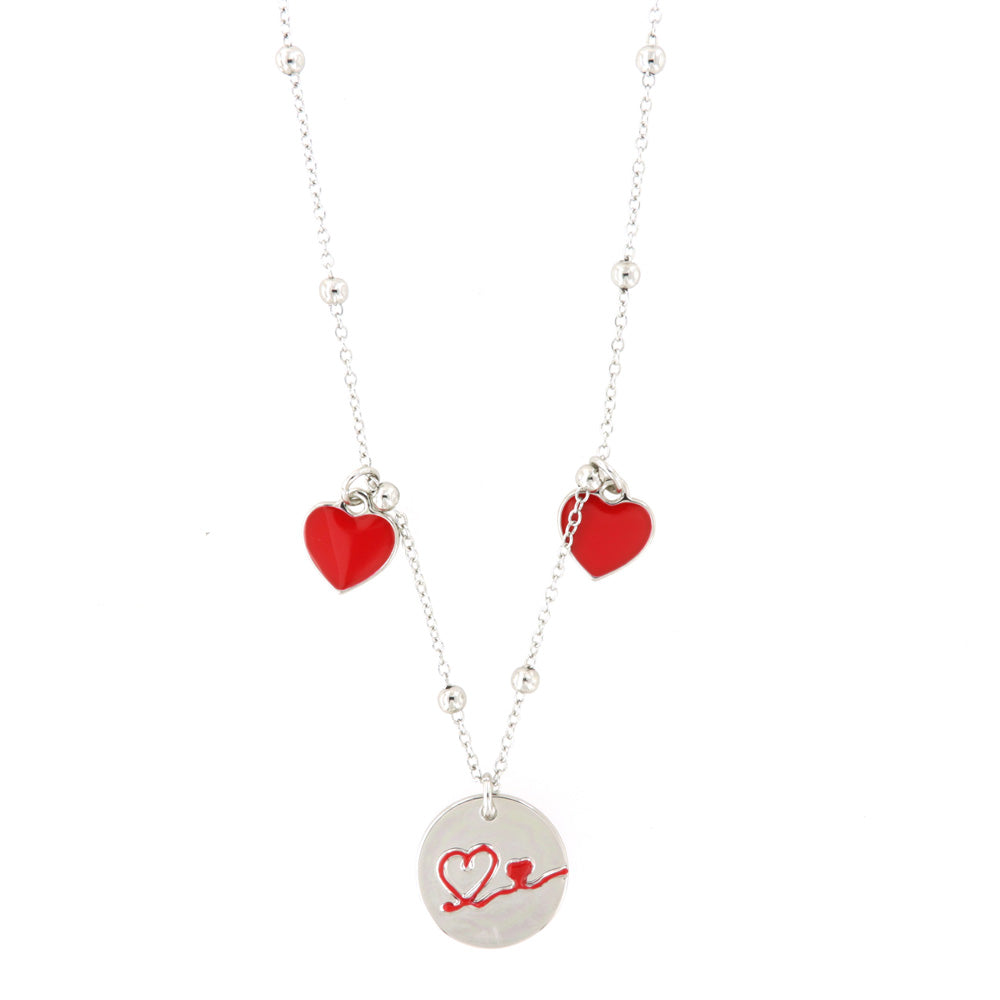 Collana in Metallo con cuori pendenti in smalto rossopendenti