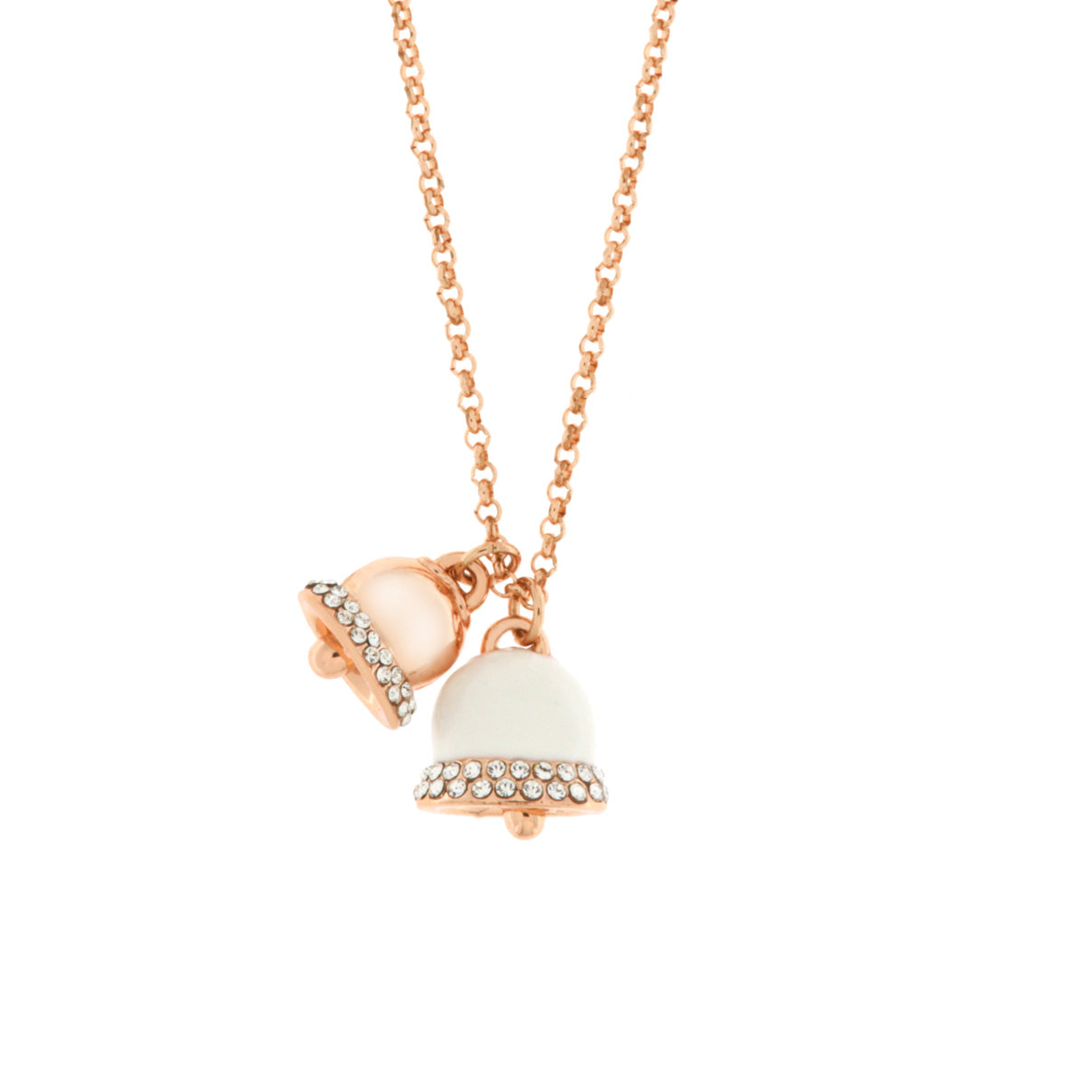 Collana in Metallo con campanelle portafortuna smaltata bianca e con cristalli bianchi