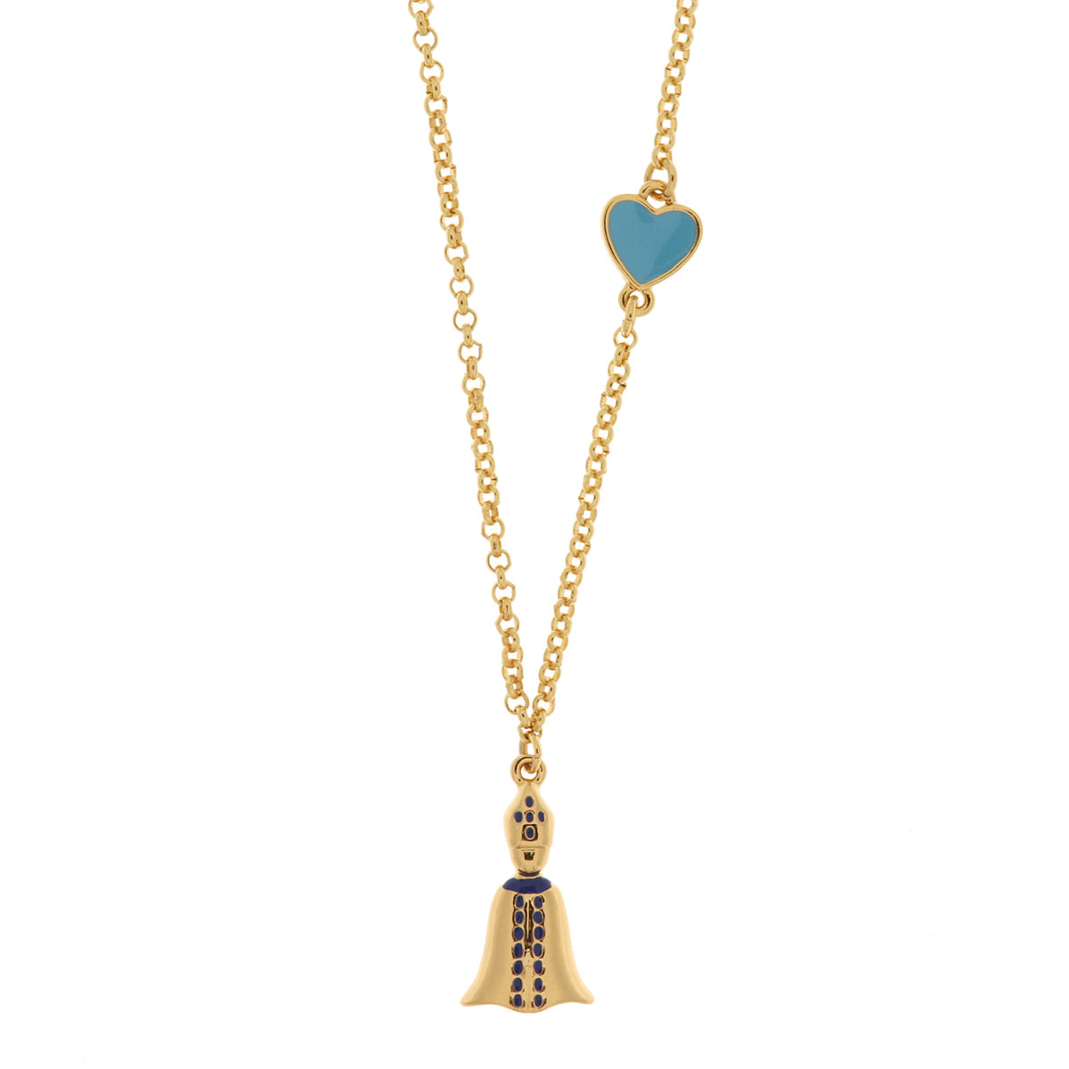 Collana in Metallo con pendente san gennaro e cuore azzurro