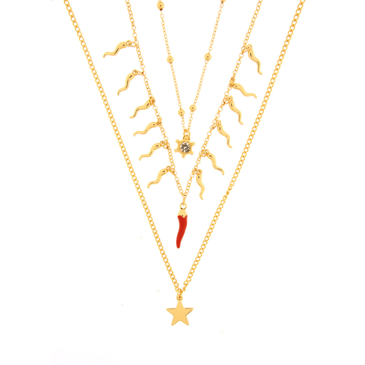 Collana in Metallo pendenti cornetti rossi e stella