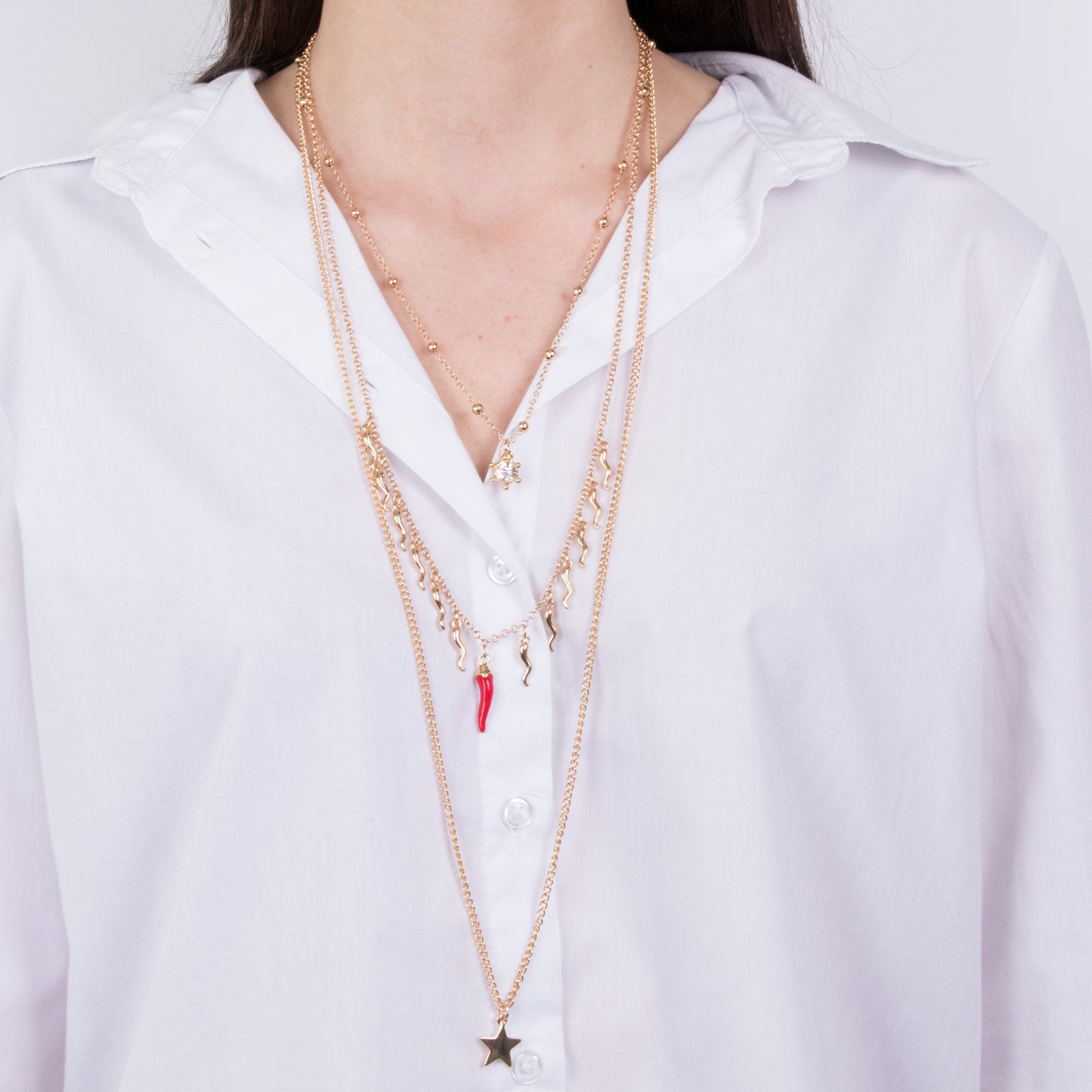 Collana in Metallo pendenti cornetti rossi e stella
