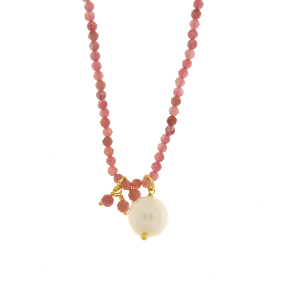 Collana in Metallo con pietre rosa e perla centrale