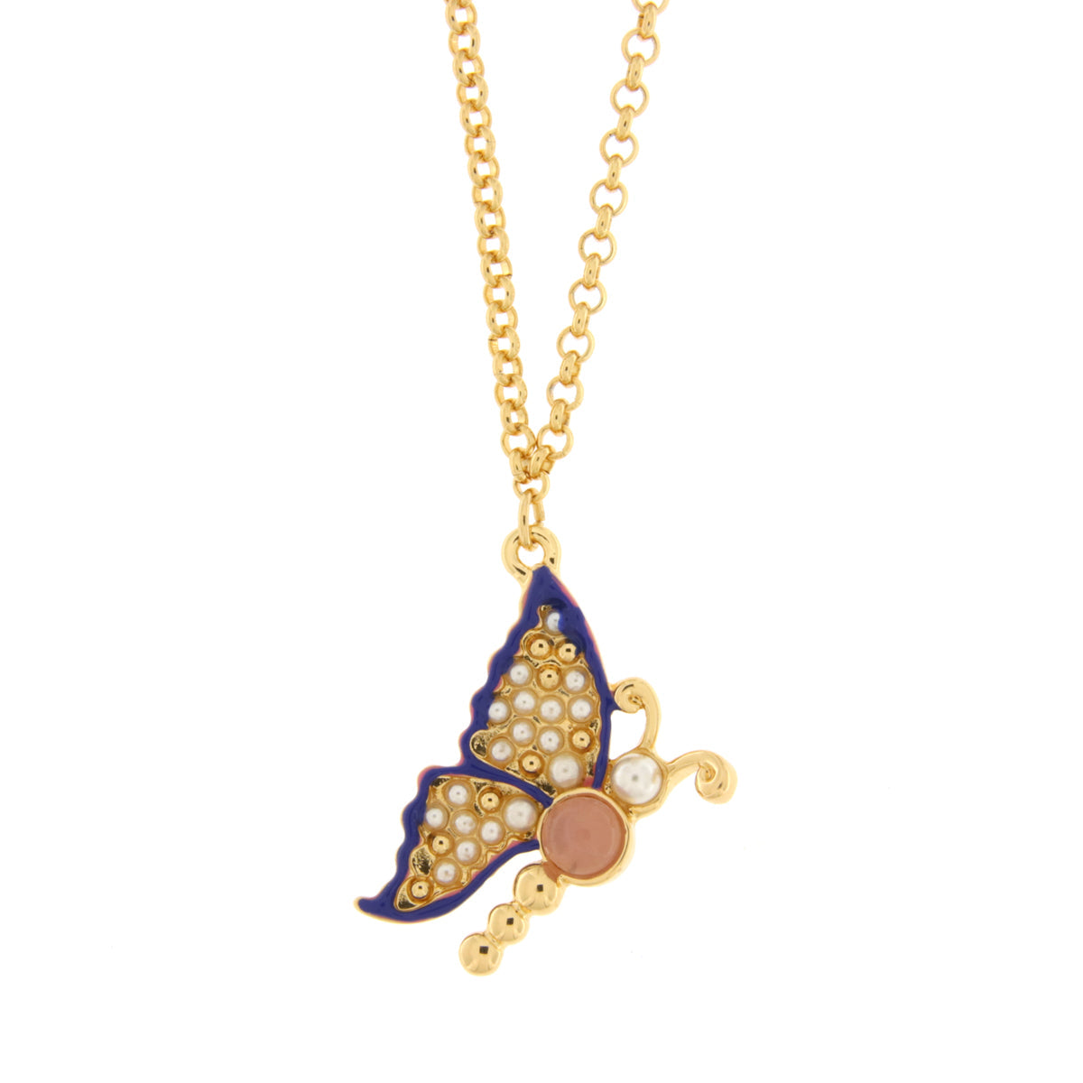 Metal necklace with blue butterfly