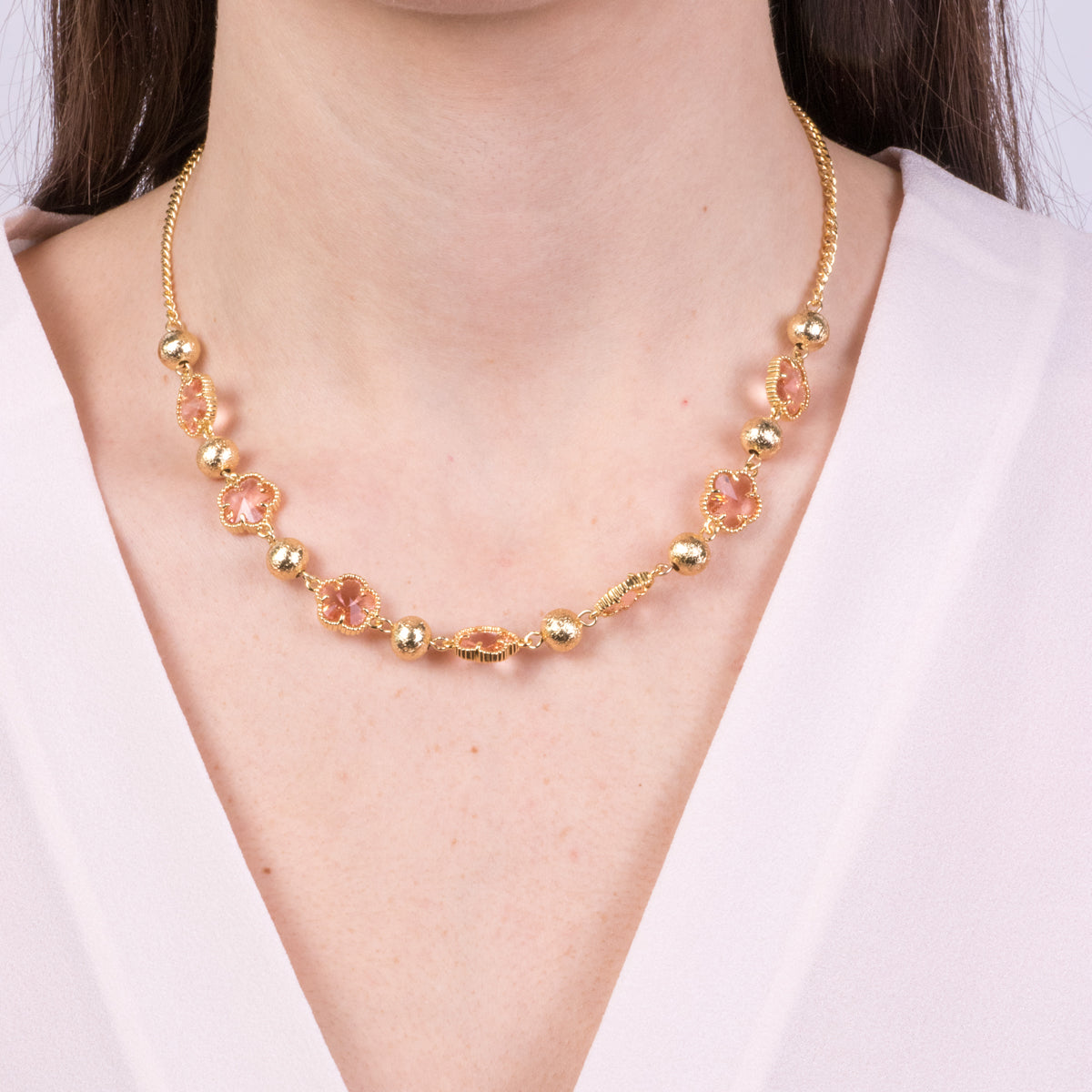 Collana in Metallo con fiori rosa