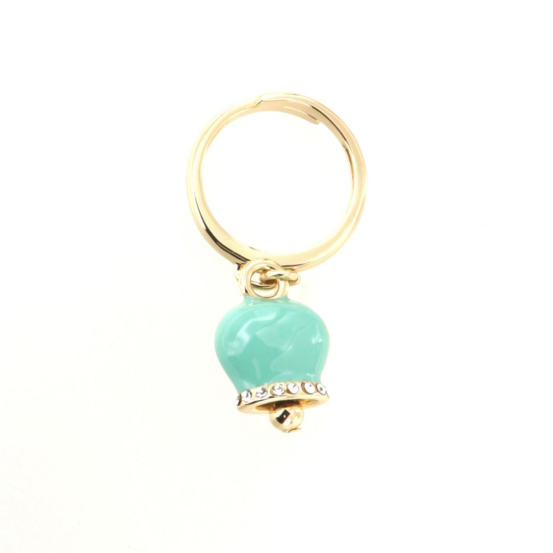 Anello in Metallo con campanella portafortuna, impreziosita da smalto verde e cristalli