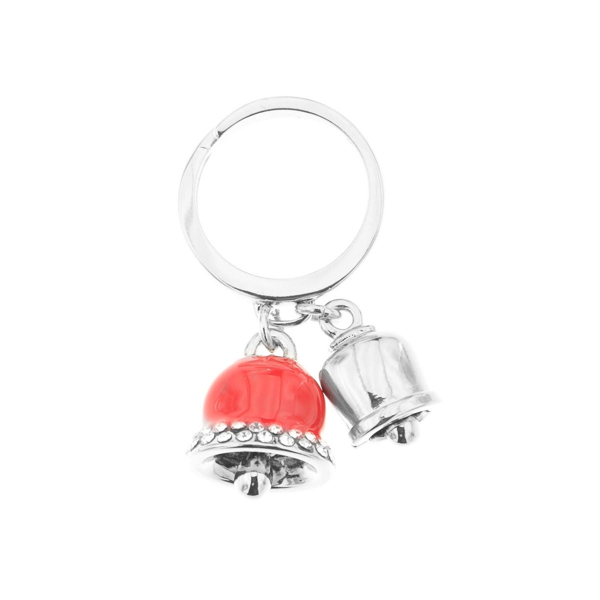 Anello in Metallo con campanelle portafortuna con smaltatura rossa e cristalli bianchi