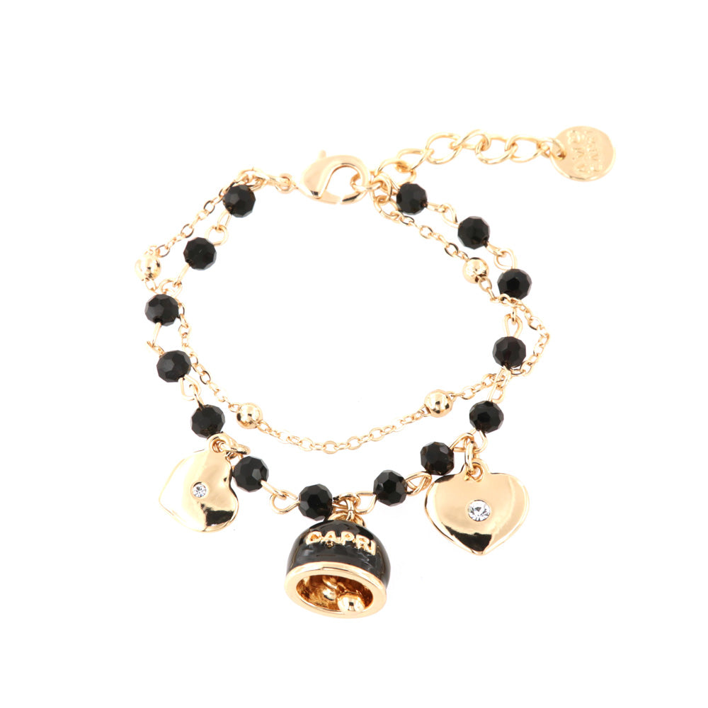 Bracciale in Metallo con cuore, cristalli bianchi e campanella portafortuna