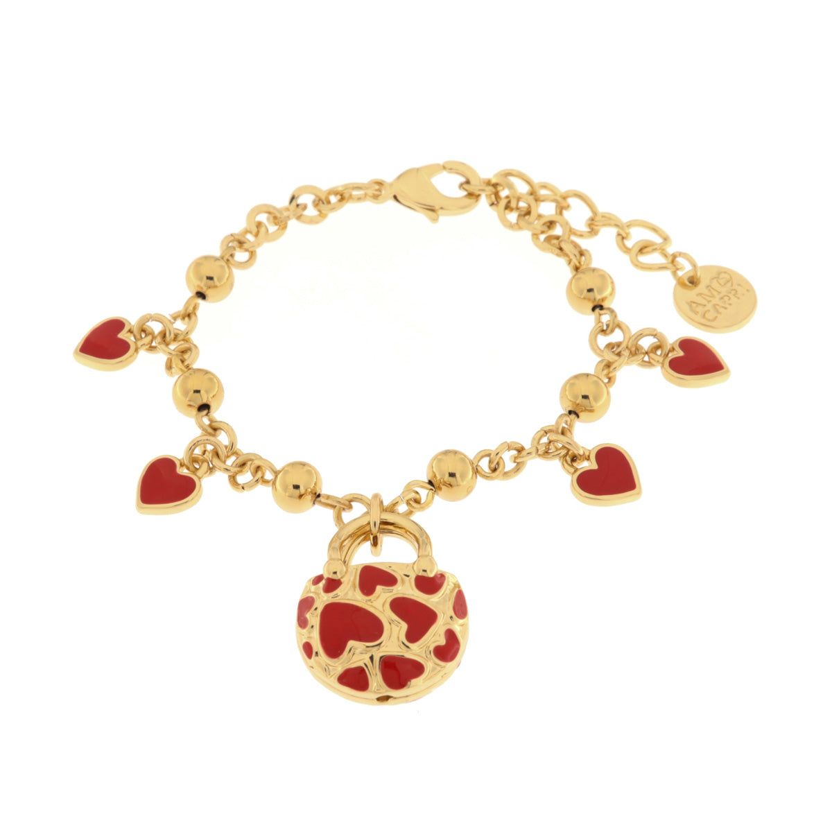Bracciale in Metallo con borsetta impreziosita da cuori rossi