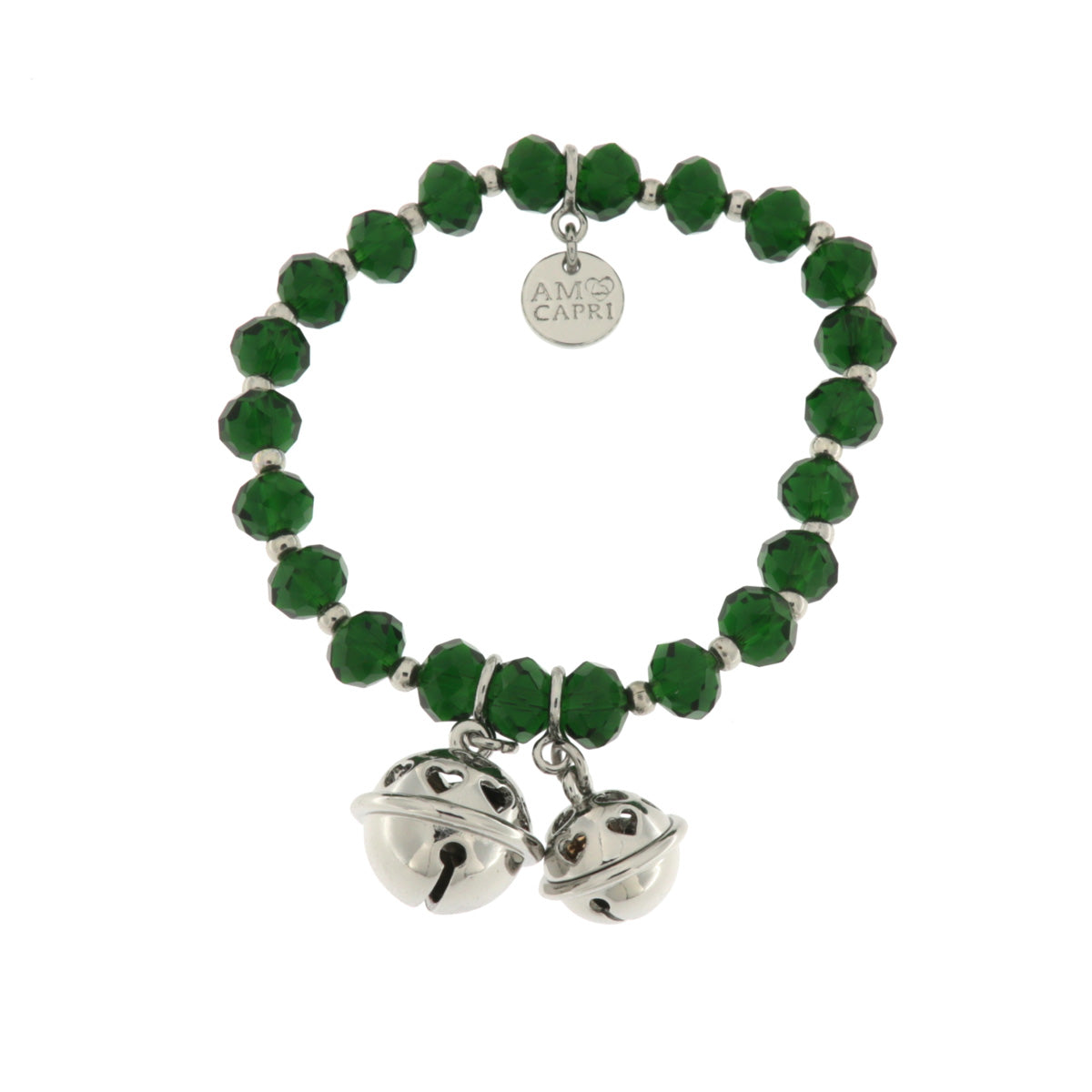 Metal bracelet with rattles and green stones