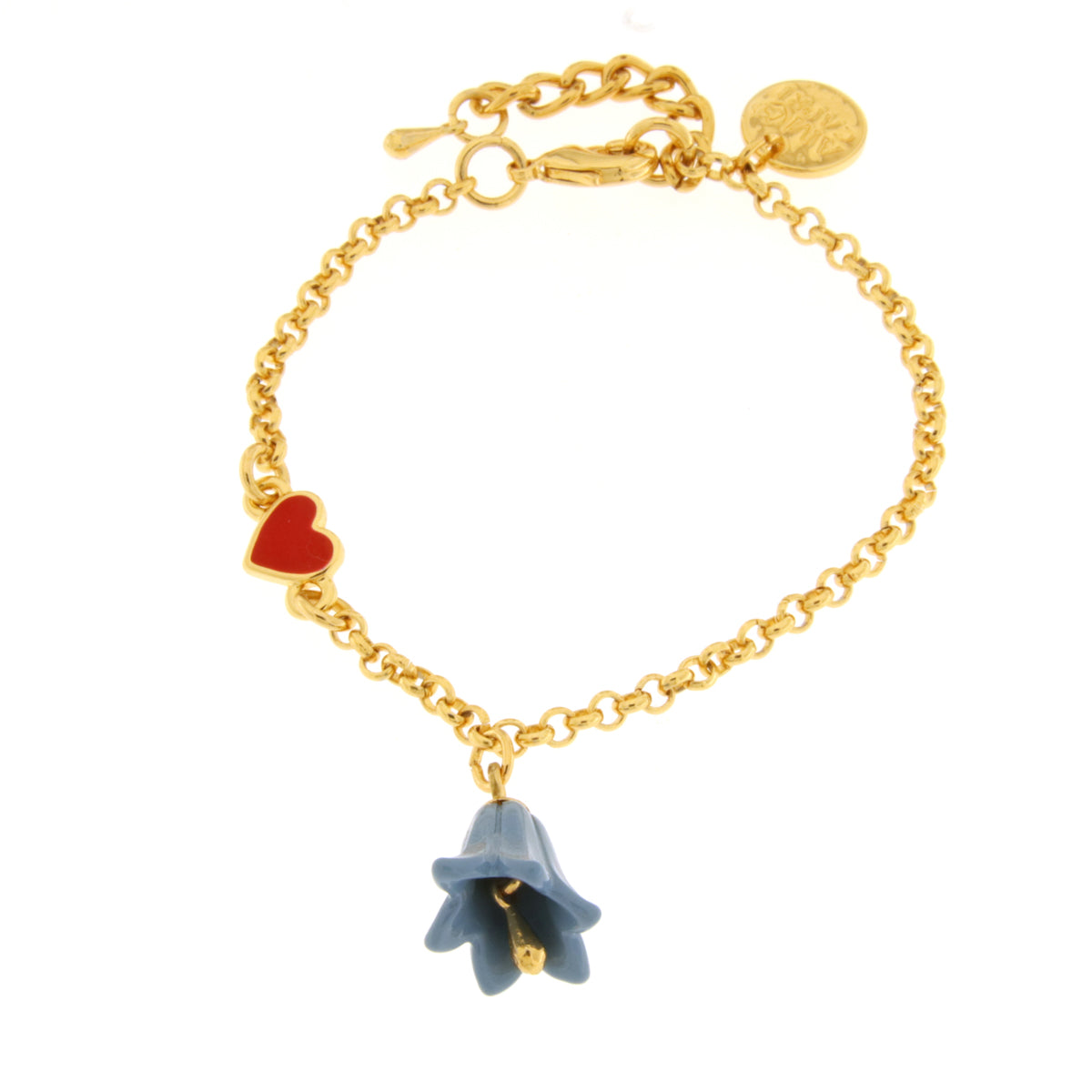 Metal bracelet with blue calla lily bell
