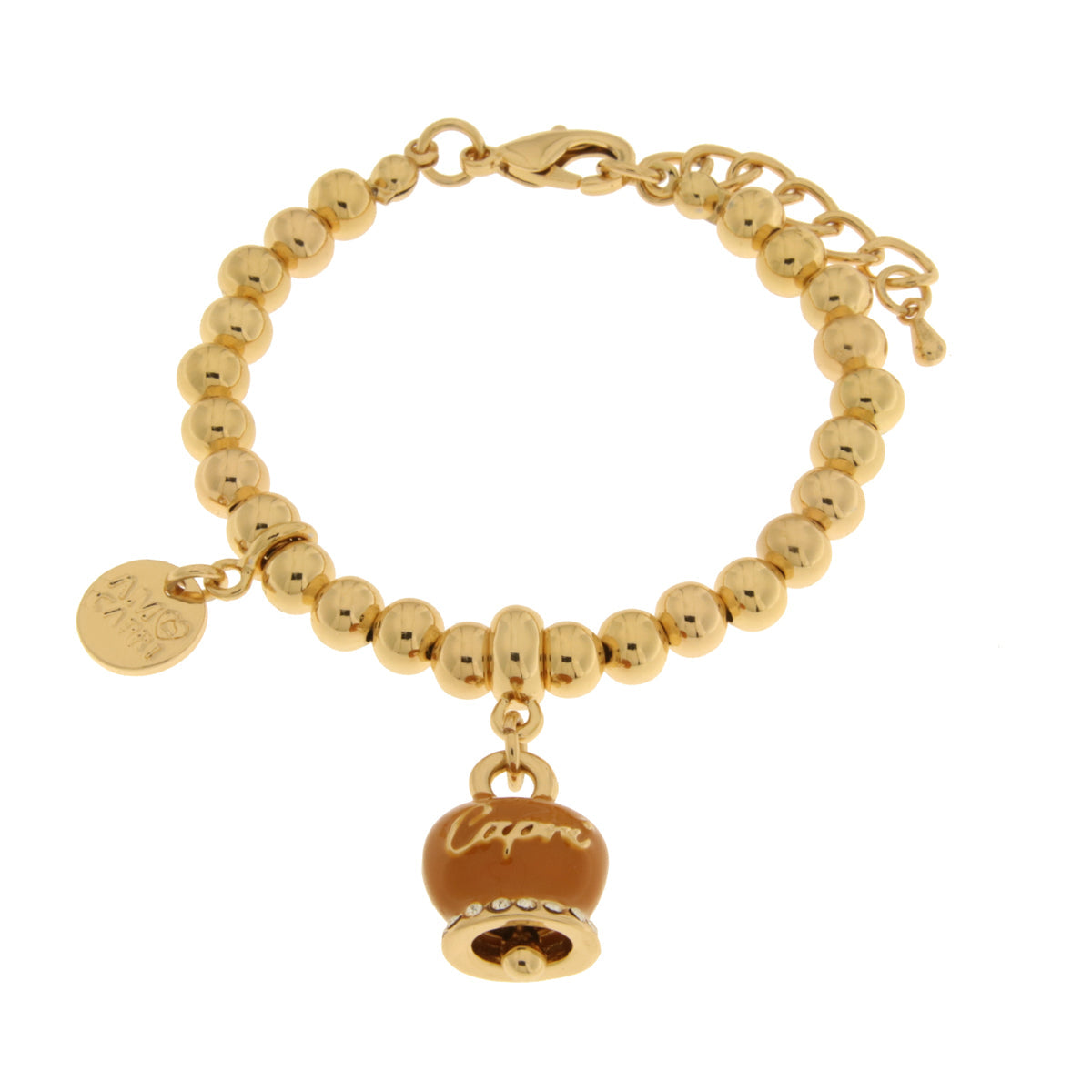 Metal bracelet with orange bell written Capri
