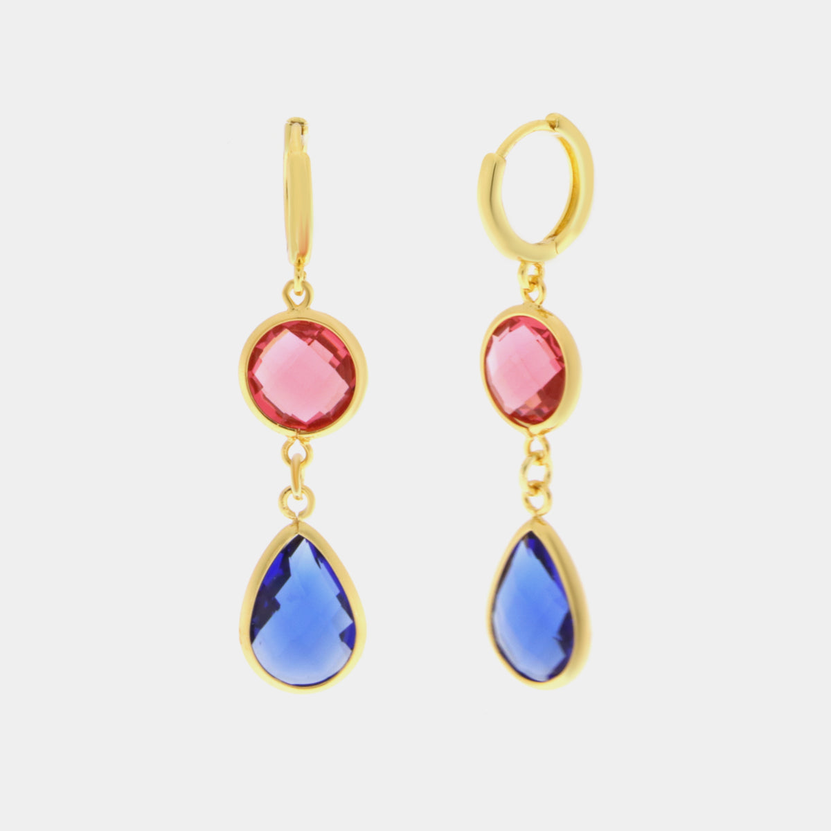 Orecchini in Metallo a goccia blu e cristallo rosso