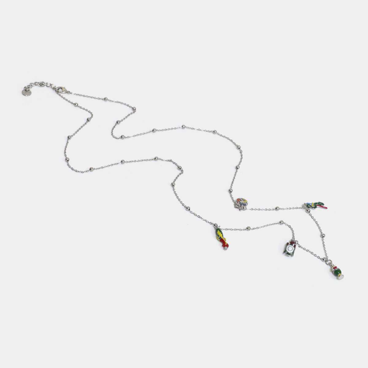 Collana in Metallo multiciondolo, con simboli carte siciliane pendenti, impreziosite da smalti colorati