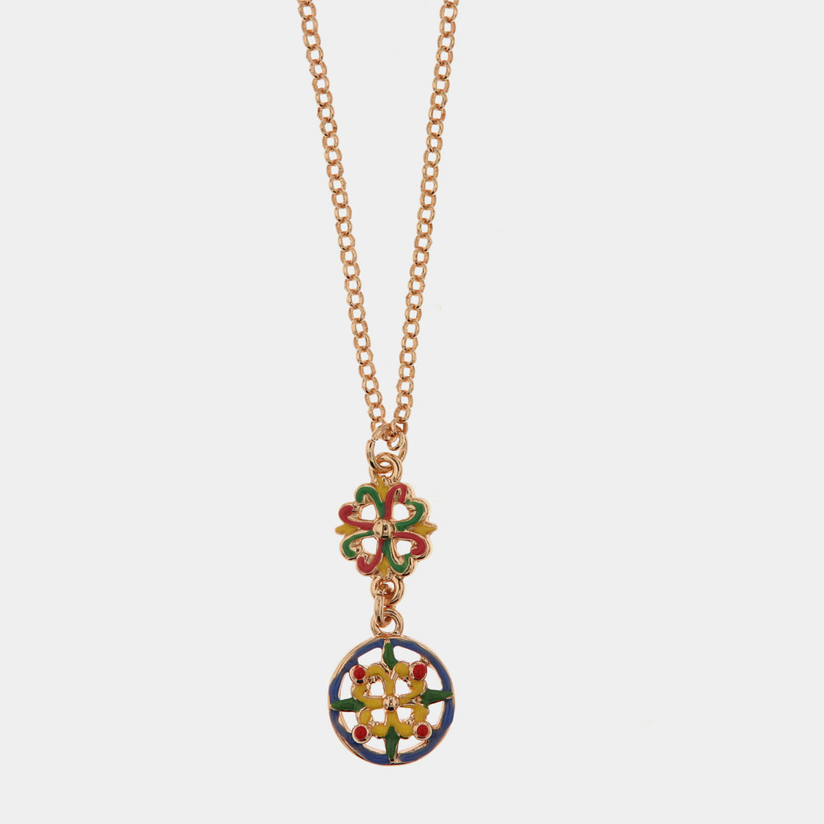 Collana in Metallo con maioliche di Caltagirone impreziosite da smalti colorati