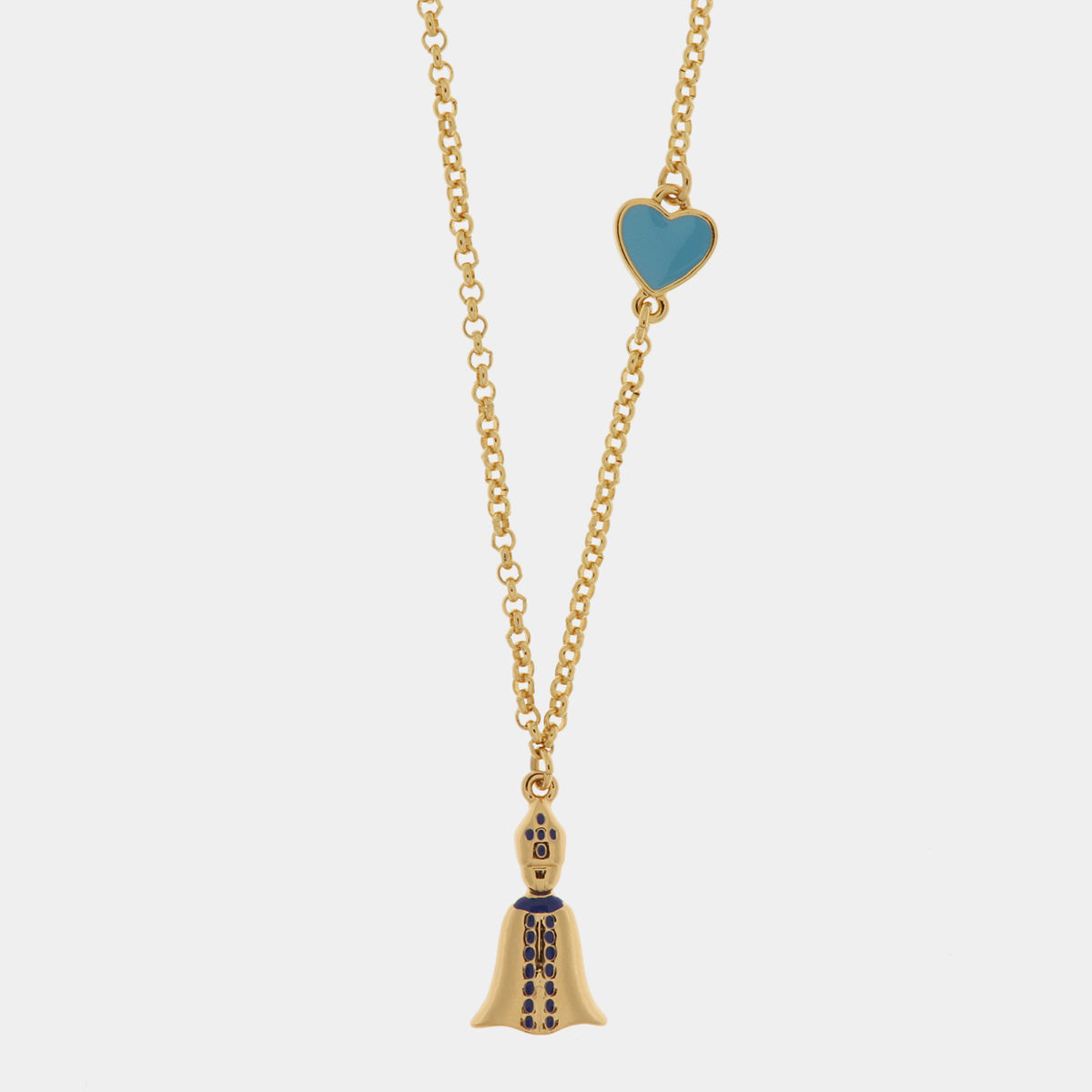 Collana in Metallo con pendente san gennaro e cuore azzurro