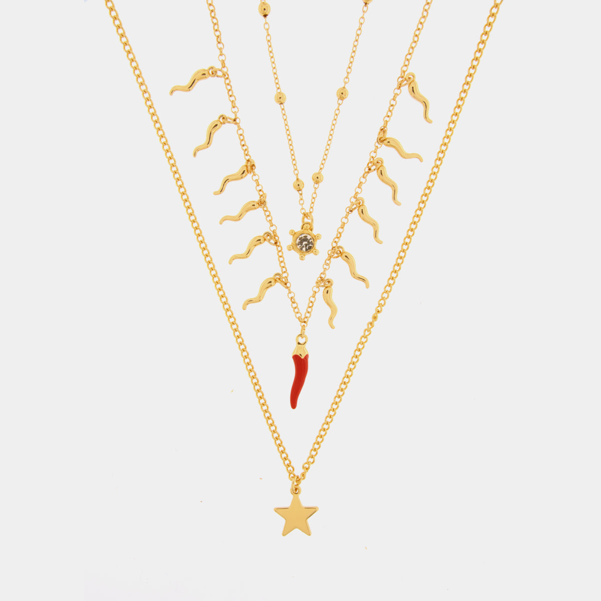 Collana in Metallo pendenti cornetti rossi e stella