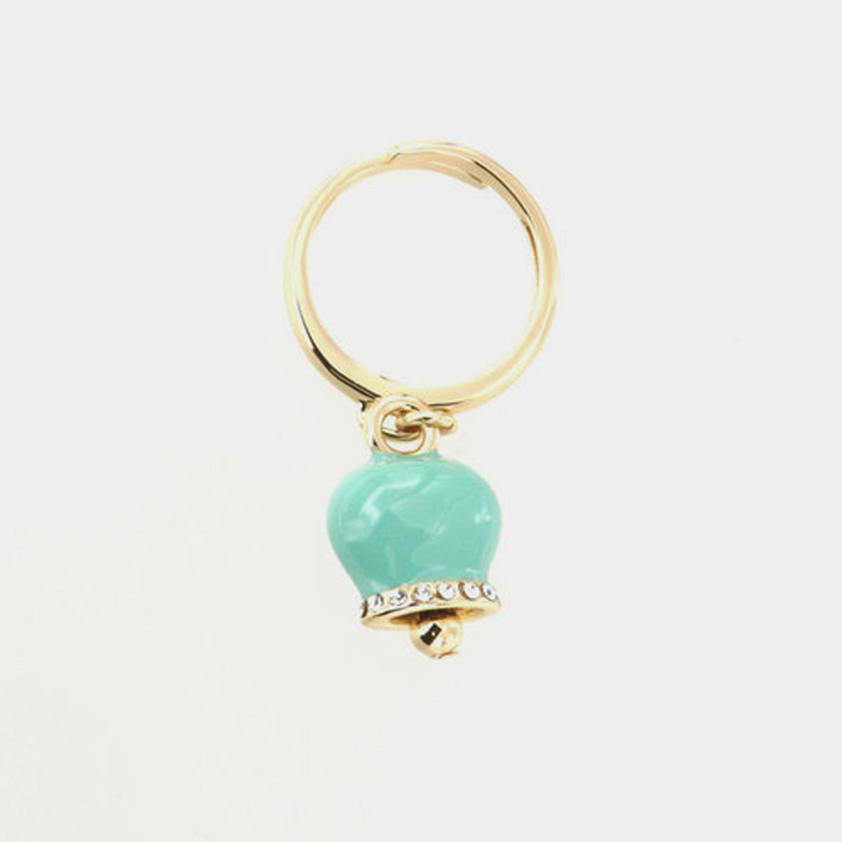 Anello in Metallo con campanella portafortuna, impreziosita da smalto verde e cristalli
