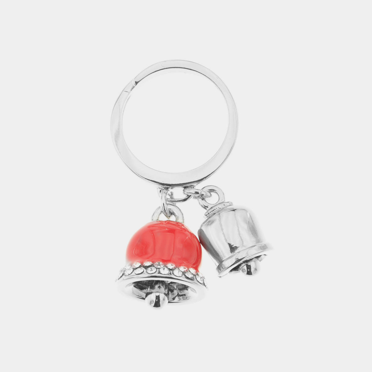 Anello in Metallo con campanelle portafortuna con smaltatura rossa e cristalli bianchi