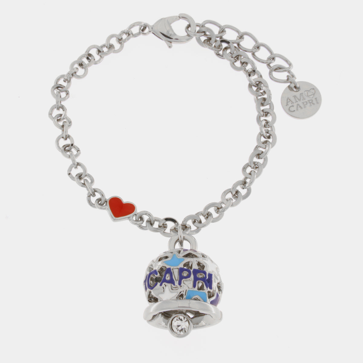 Bracciale in Metallo con campanella impreziosita da stelle e scritta capri