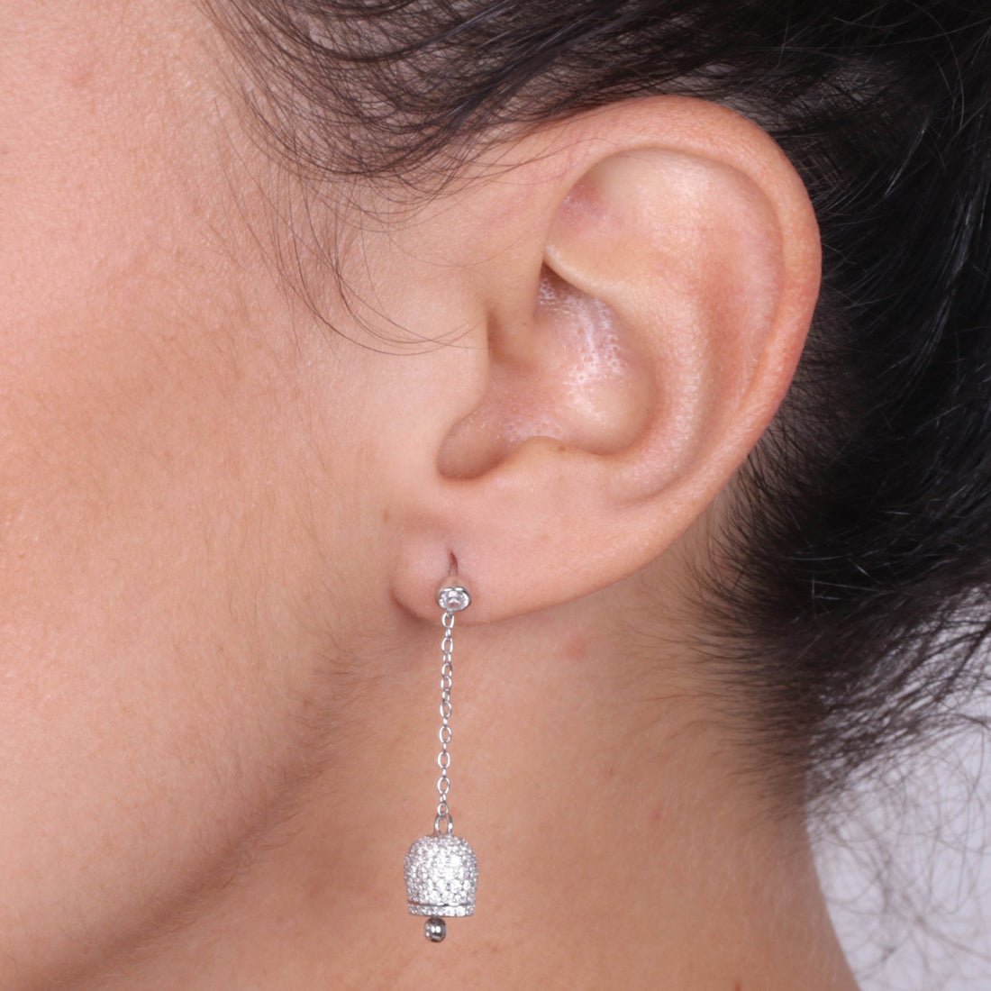 925 silver earrings with pendant bell, embellished with bright white zirconi