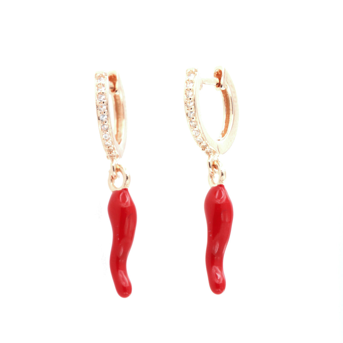 925 silver earrings in circle with horn in pendant red enamel
