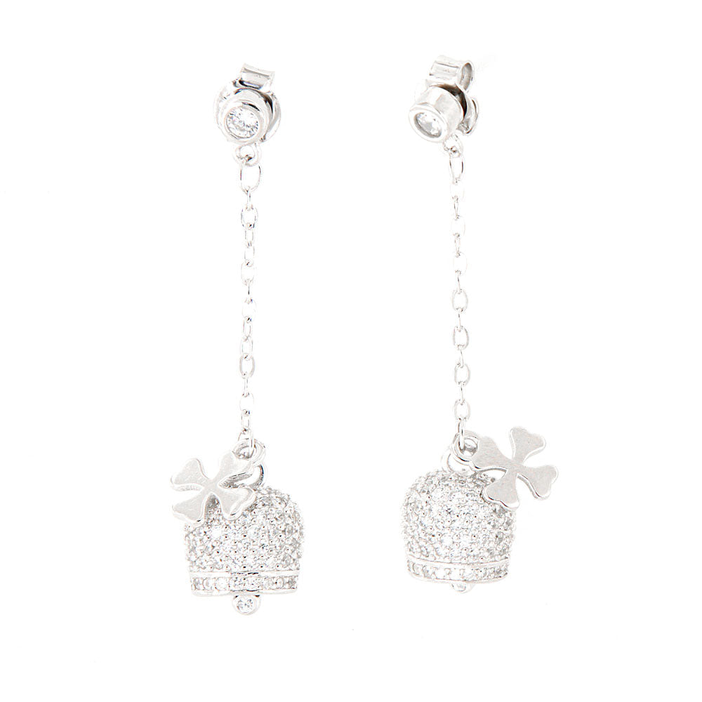 925 silver earrings with charcoal bells and four -leaf clover embellished with cubic zirconi