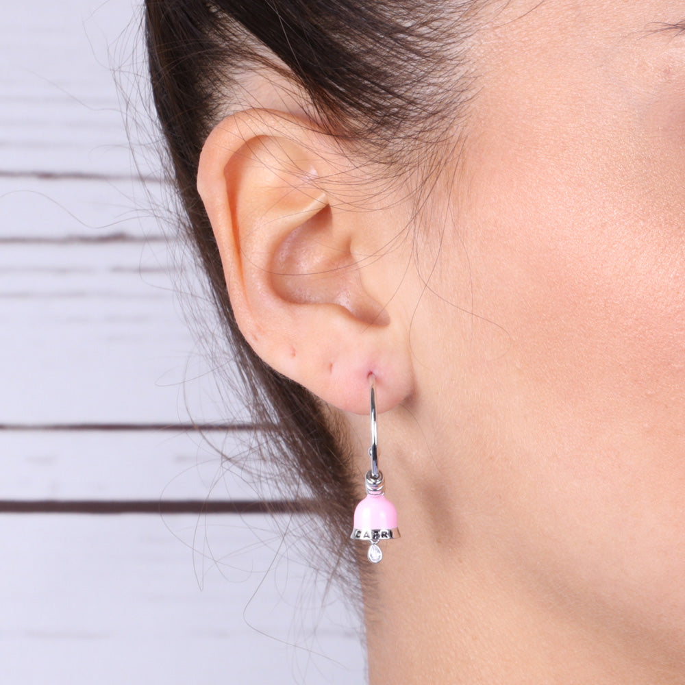 925 silver earrings circle with rose charm bell with capri writing and light point