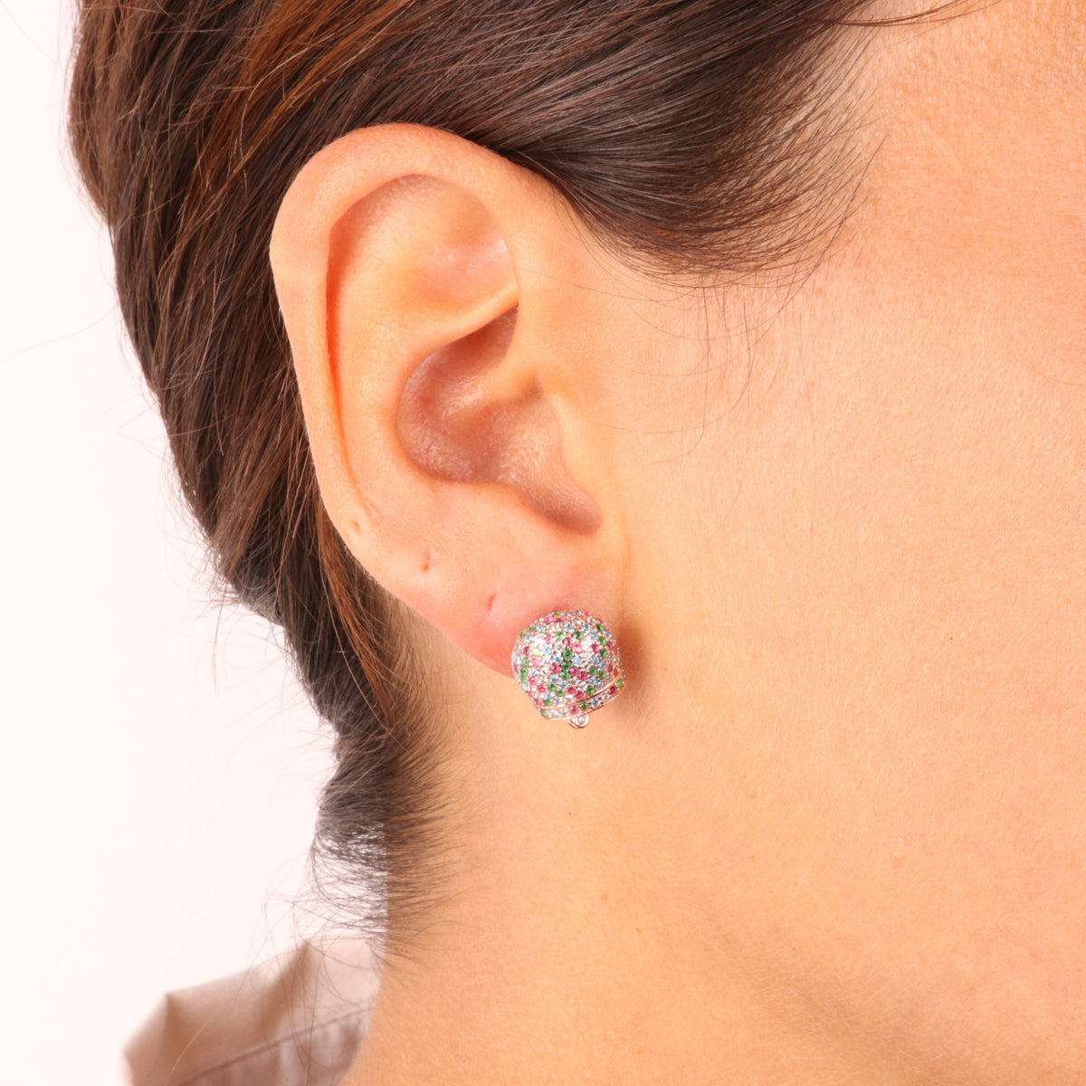 925 silver earrings charming bell embellished with multicolor zirconi