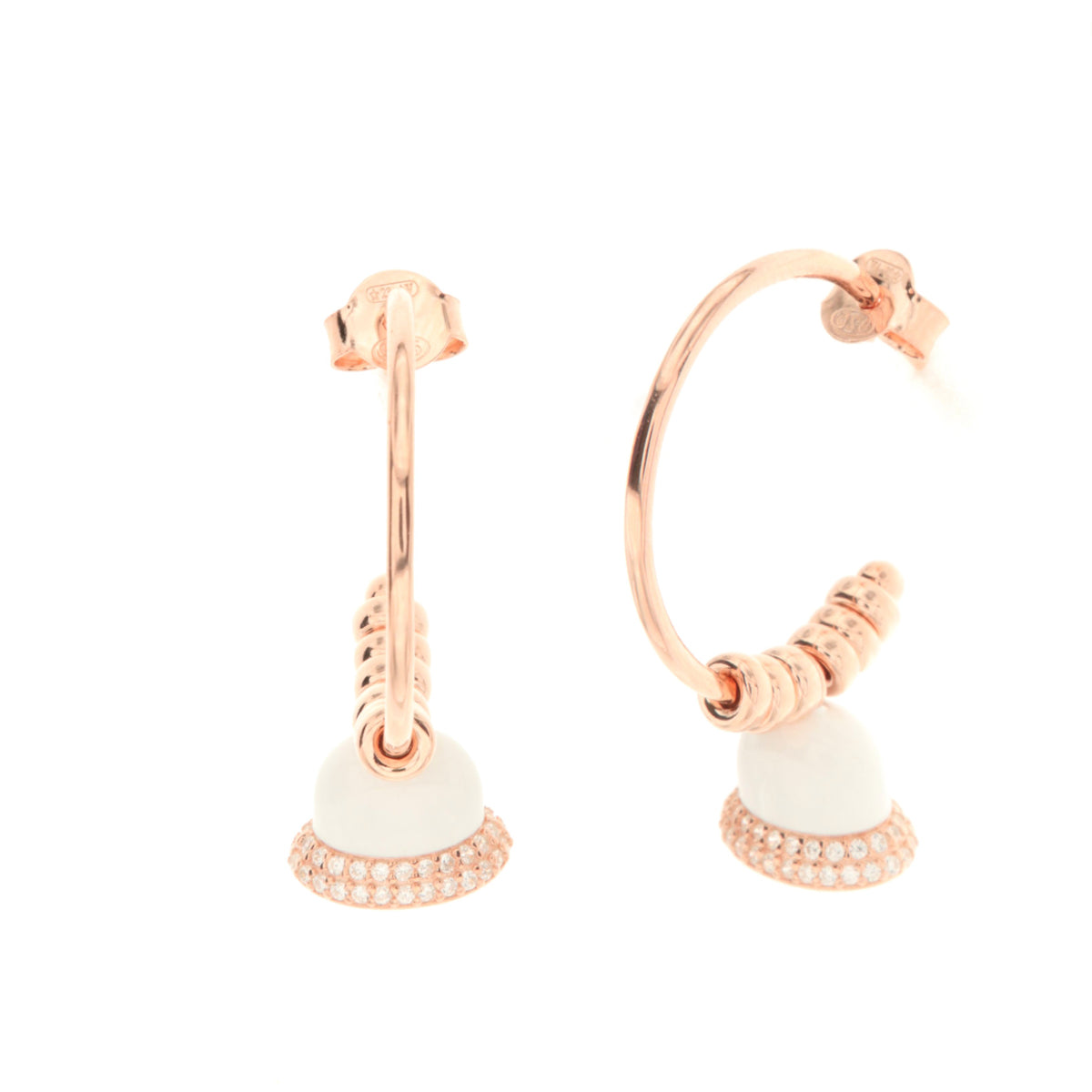 925 silver earrings circle with turquoise nail polish bell, embellished with zirconi