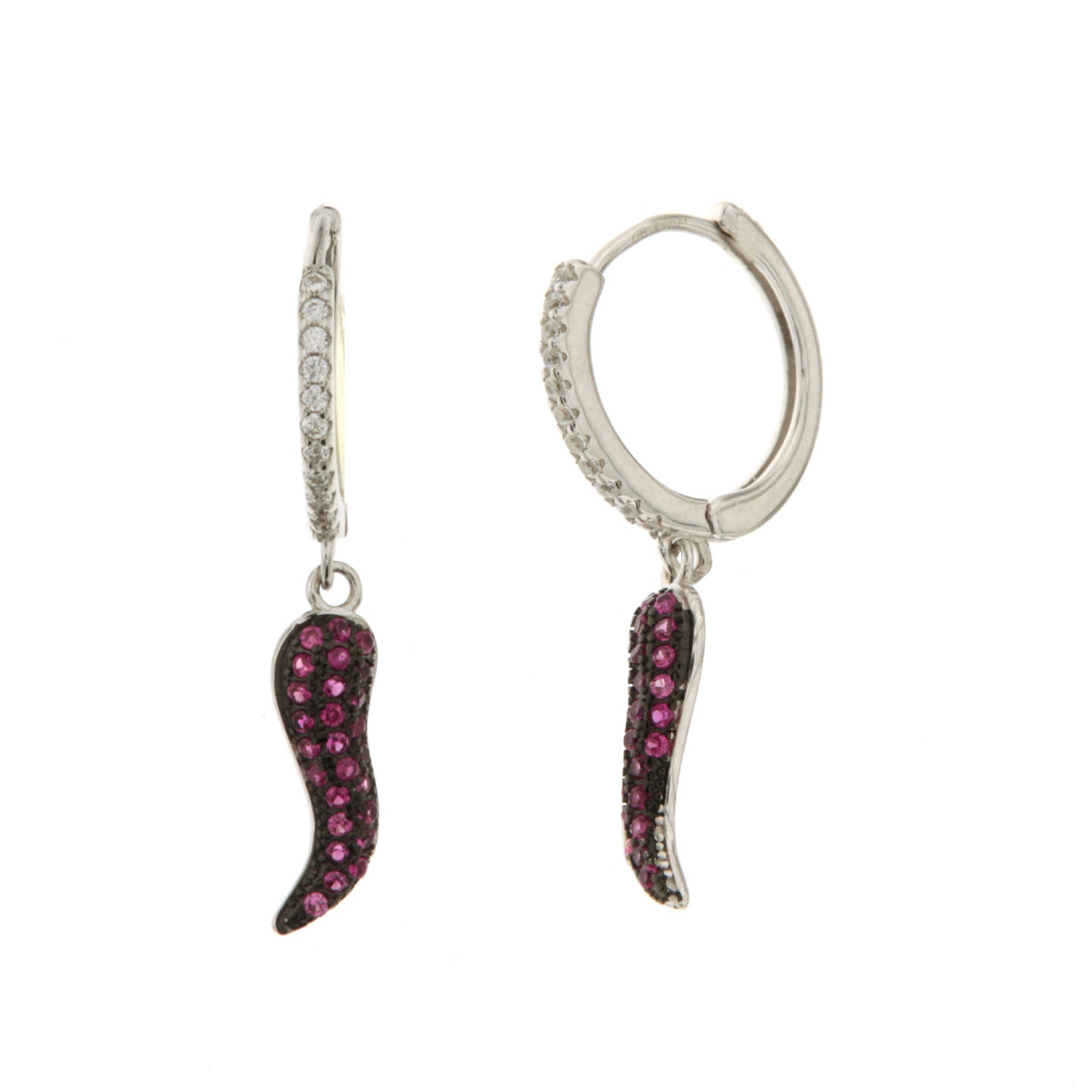 925 silver earrings with snap closure and charming croissants pending stormed by colored zirconi