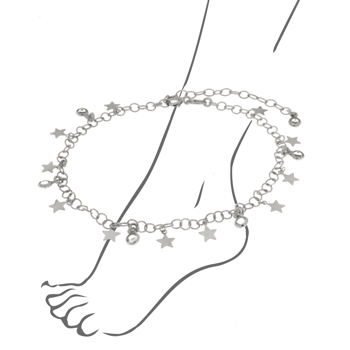 Anklet in arg 925 with stars and white crystals