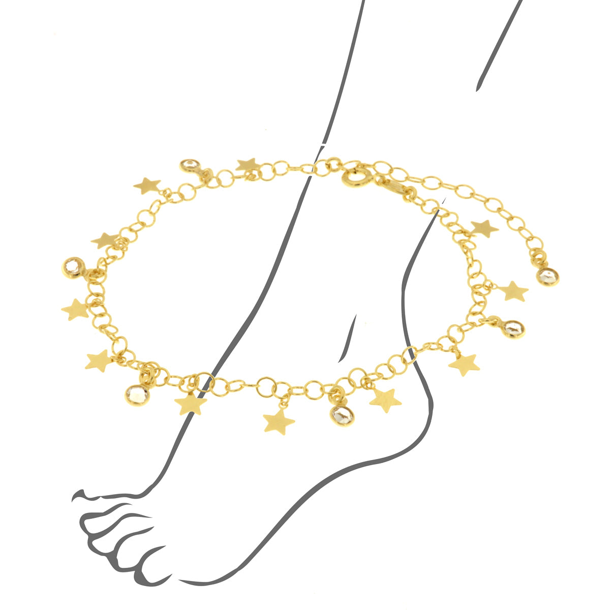 Anklet in arg 925 with stars and white crystals
