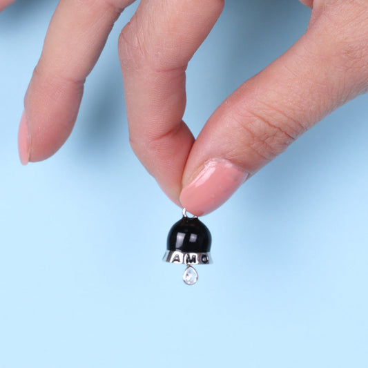 925 silver pendant with black enamel and zircon charming bell