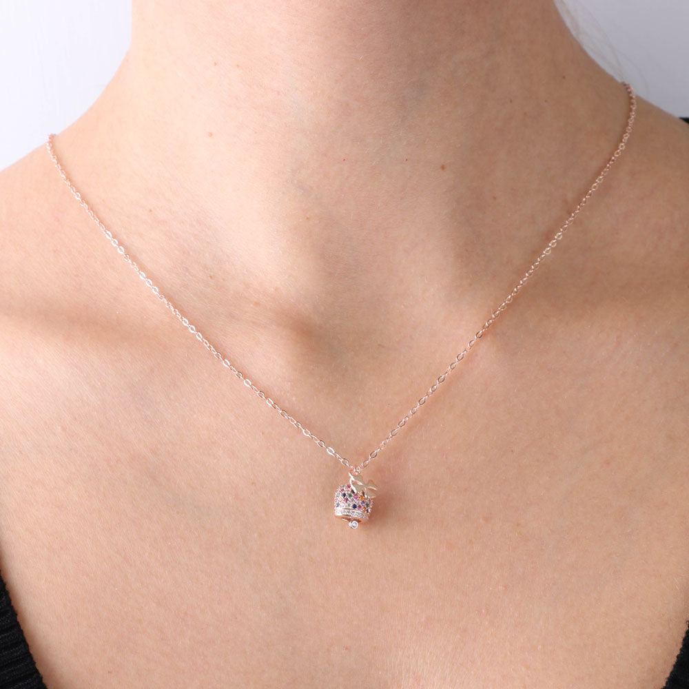 925 silver necklace charming bell with quadrifoglio and cubic zirconi