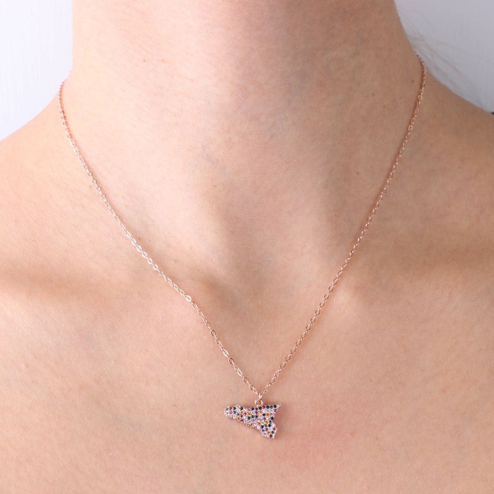 925 silver necklace with island of Sicily embellished with pavè of multicolored zirconi