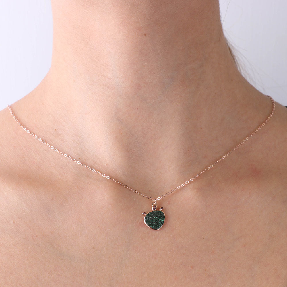 925 silver necklace with prickly pendant of India, embellished with pavè of emerald zirconi, on a brown basis