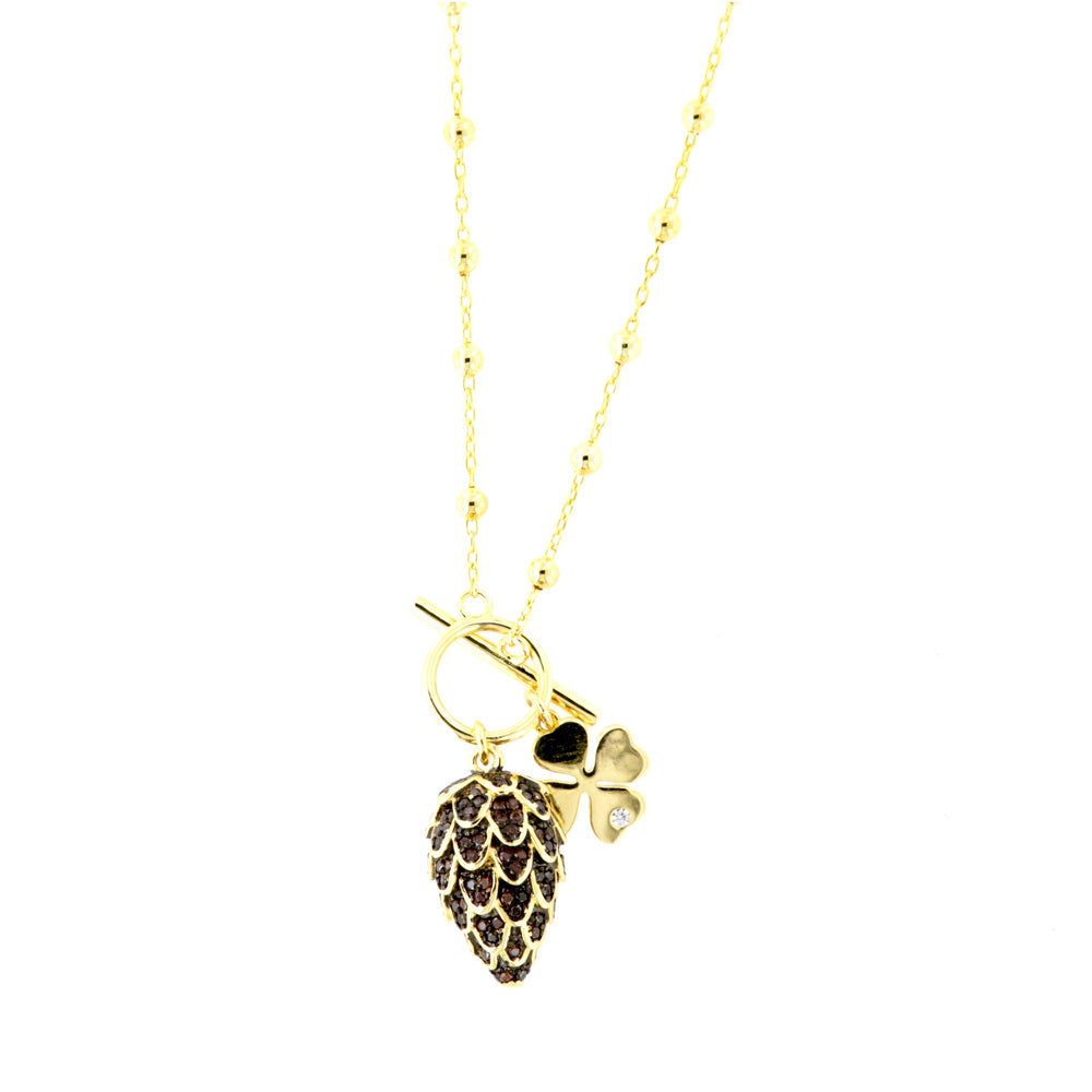 925 silver necklace Pigna pendant with zirconi and four -leaf clover with light point