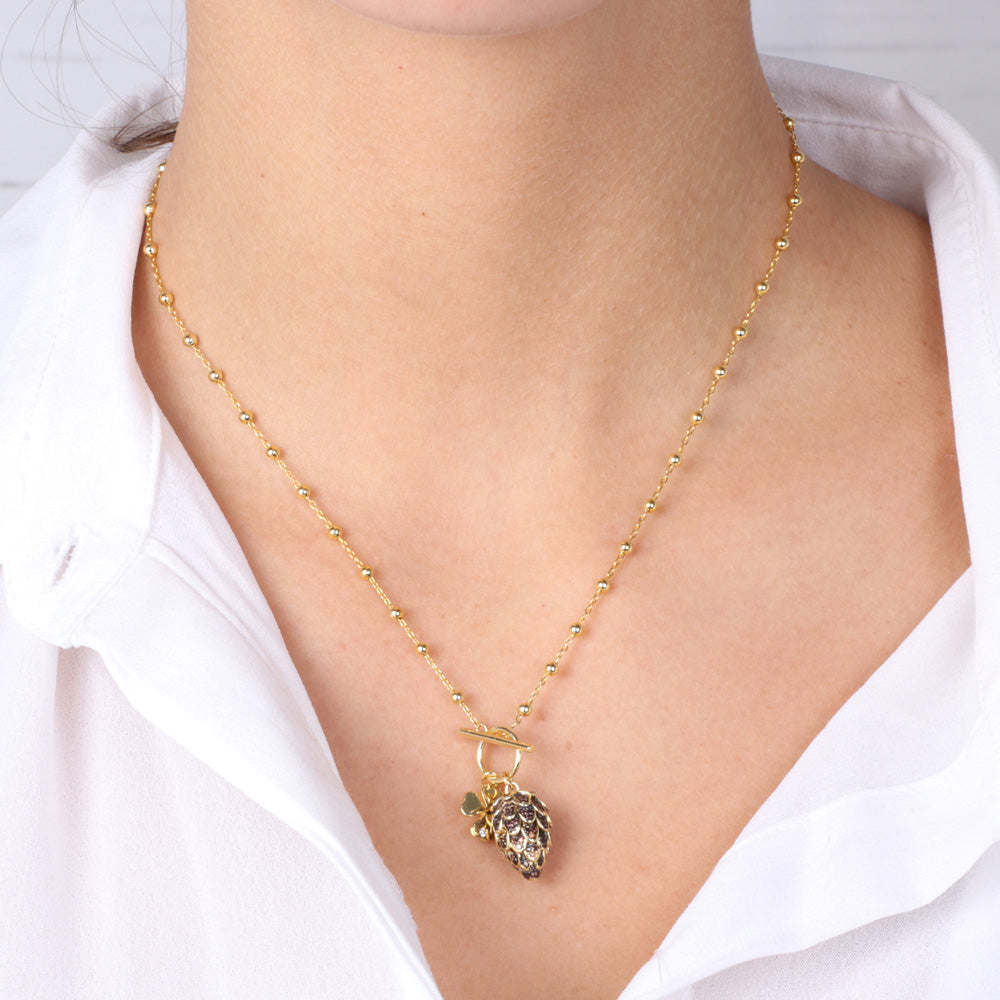 925 silver necklace Pigna pendant with zirconi and four -leaf clover with light point
