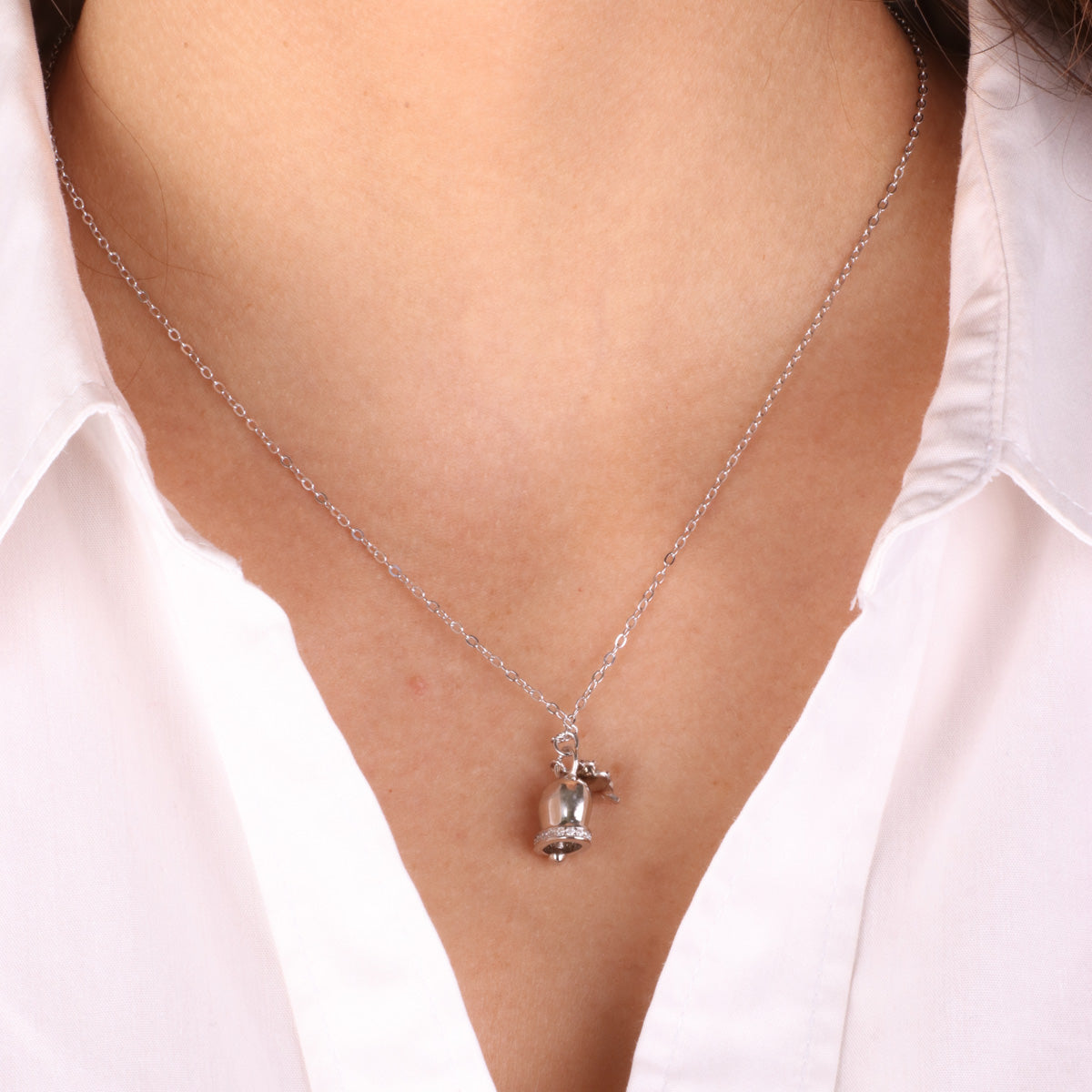 925 silver necklace with pendant and four -leaf clover bell