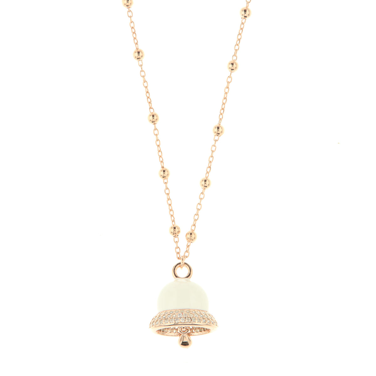 925 silver necklace with turquoise enamel bell, embellished with zirconi