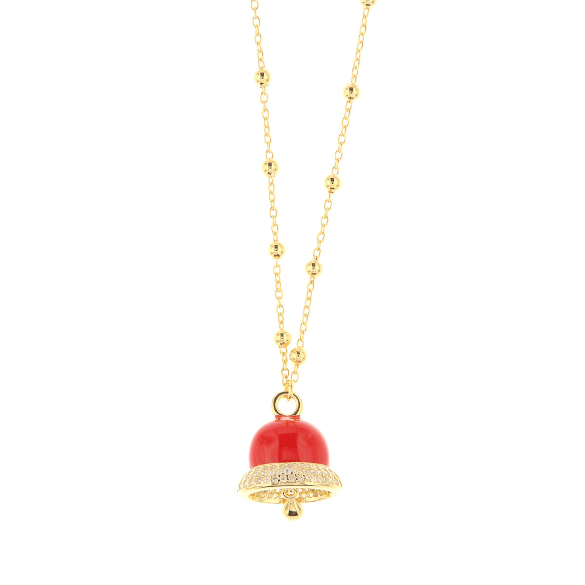 925 silver necklace with turquoise enamel bell, embellished with zirconi