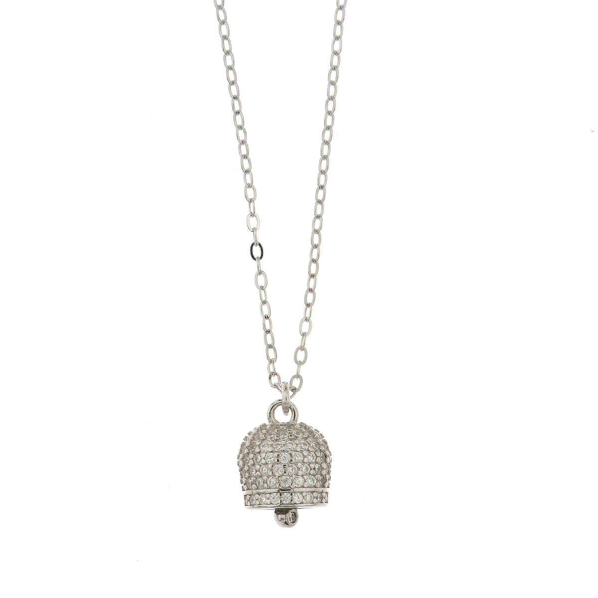 925 silver necklace with charcoal bell of Capri studded by white zirconi