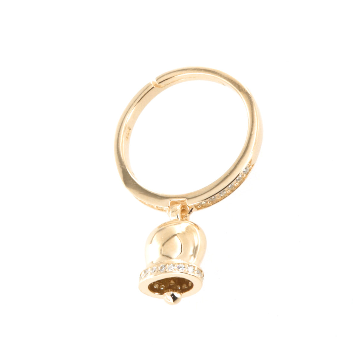 925 silver ring with charming bell embellished with white zirconi