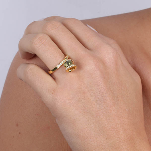 925 silver ring with charming bell embellished with white zirconi