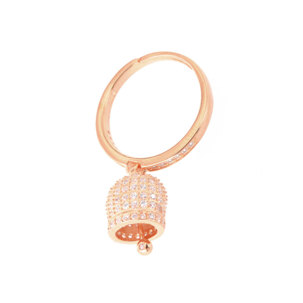 925 silver ring with charming bell embellished with cubic zirconi